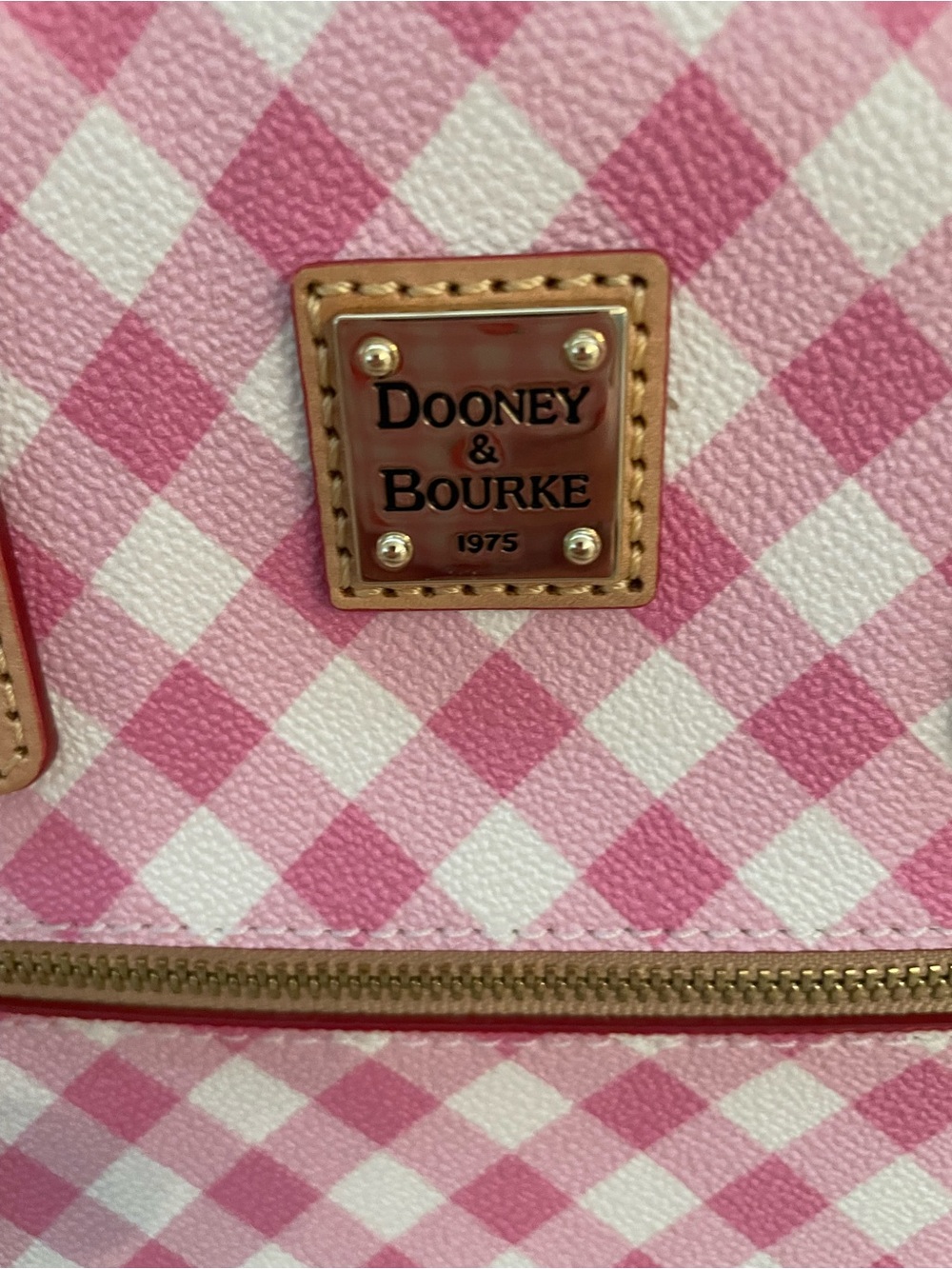 Dooney & Bourke Pink Gingham Crossbody with Tan Leather Trim - Picture 2 of 12